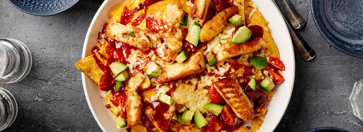 Sticky BBQ Loaded Halloumi Nachos Lion Sticky BBQ