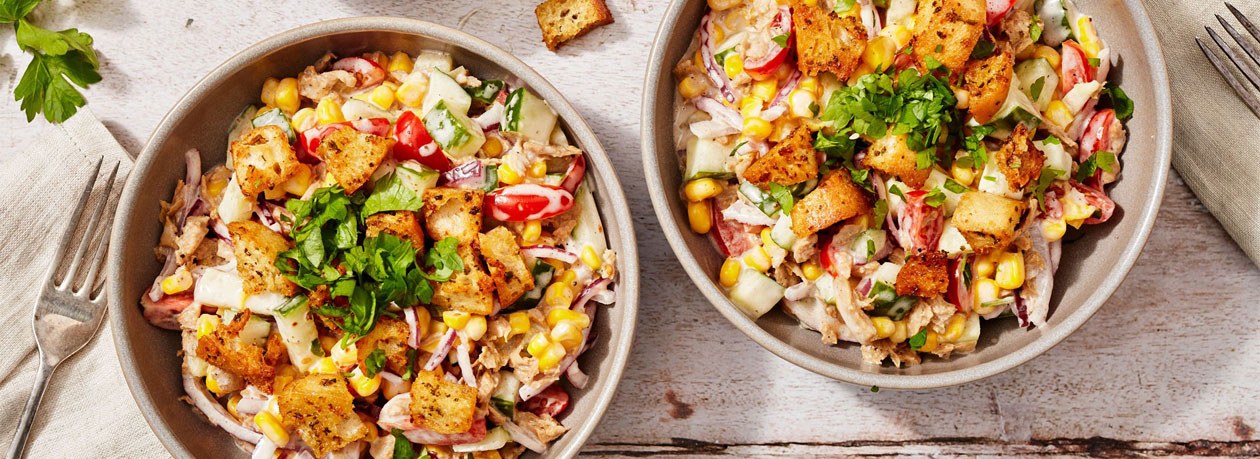 Tuno Salad with Garlic Herb Croutons Banner